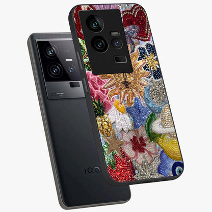 Celestial Floral and Playful Glass Case displayed in angled mockup highlighting playful floral design with dreamy celestial elements.