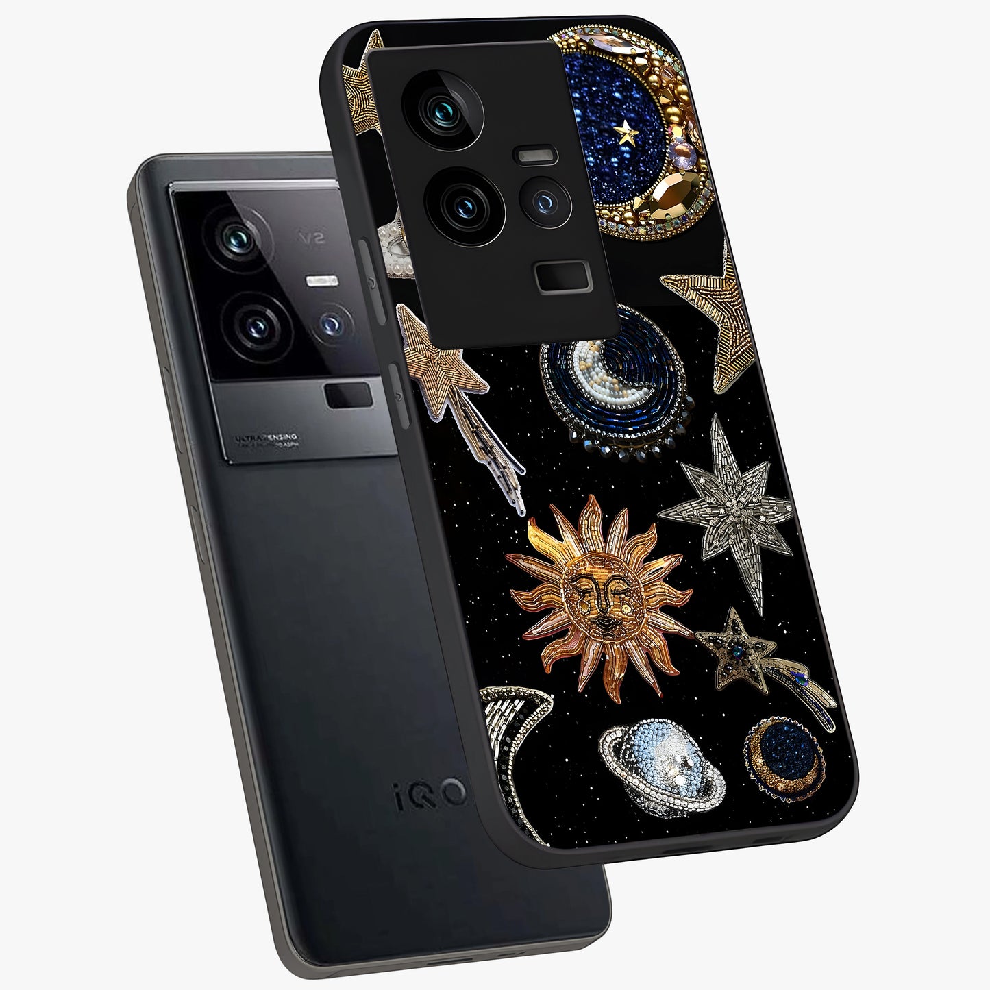 Celestial Gem Constellations Glass Case displayed in angled mockup highlighting gemstone inspired constellation design.