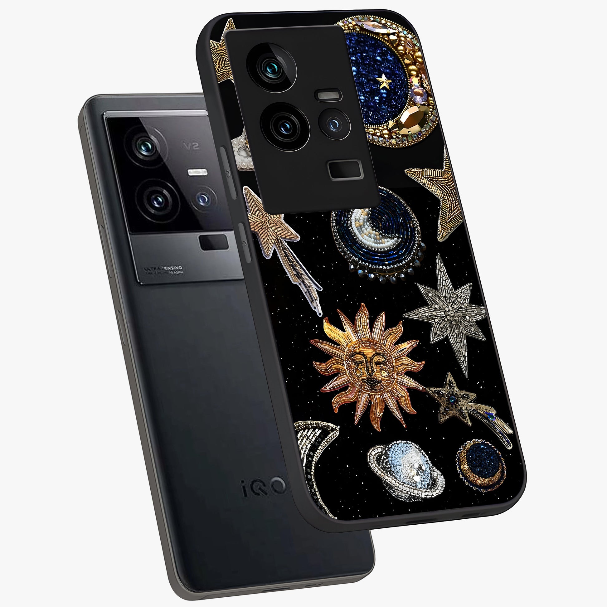 Celestial Gem Constellations Glass Case displayed in angled mockup highlighting gemstone inspired constellation design.