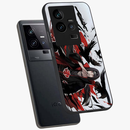Crimson Crow Illusion Glass Case displayed in angled mockup highlighting mysterious crow graphic with dark aesthetic style.