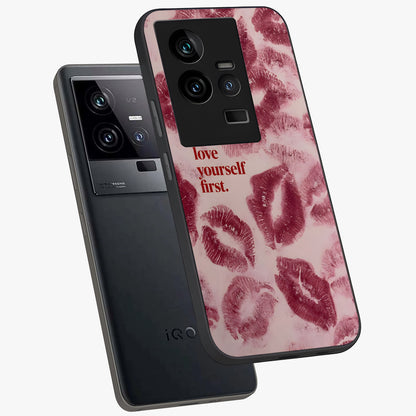 Crimson Kiss Love Glass Case displayed in angled mockup highlighting bold love inspired design with modern aesthetic style.