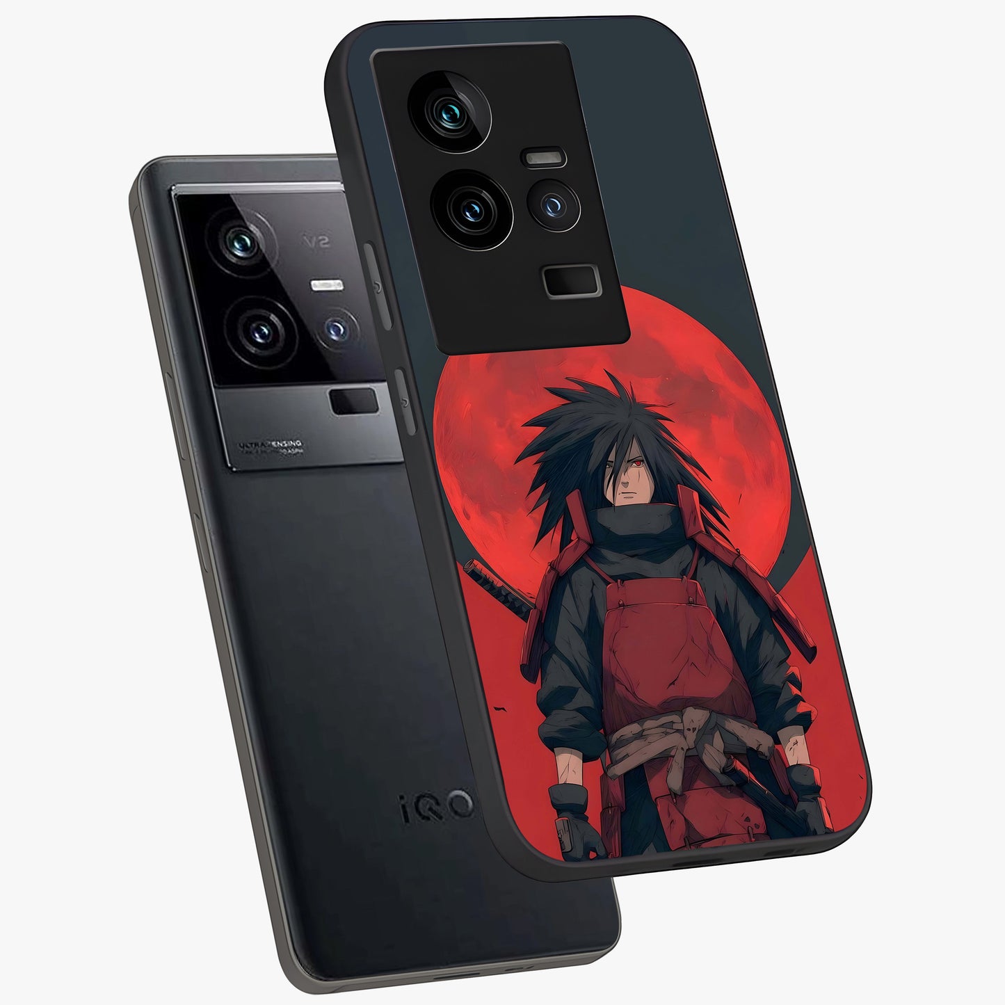 Crimson Moon Warlord Glass Case displayed in angled mockup highlighting dramatic crimson moon design with fantasy aesthetic.
