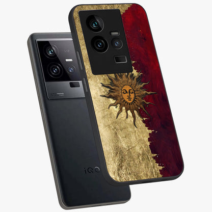 Crimson Sun Majesty Glass Case displayed in angled mockup highlighting majestic crimson sun design with bold aesthetic style.
