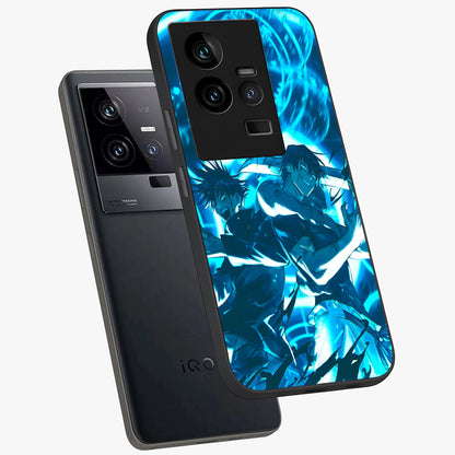 Cursed Energy Clash Glass Case displayed in angled mockup highlighting powerful battle inspired graphic with anime style aesthetic.
