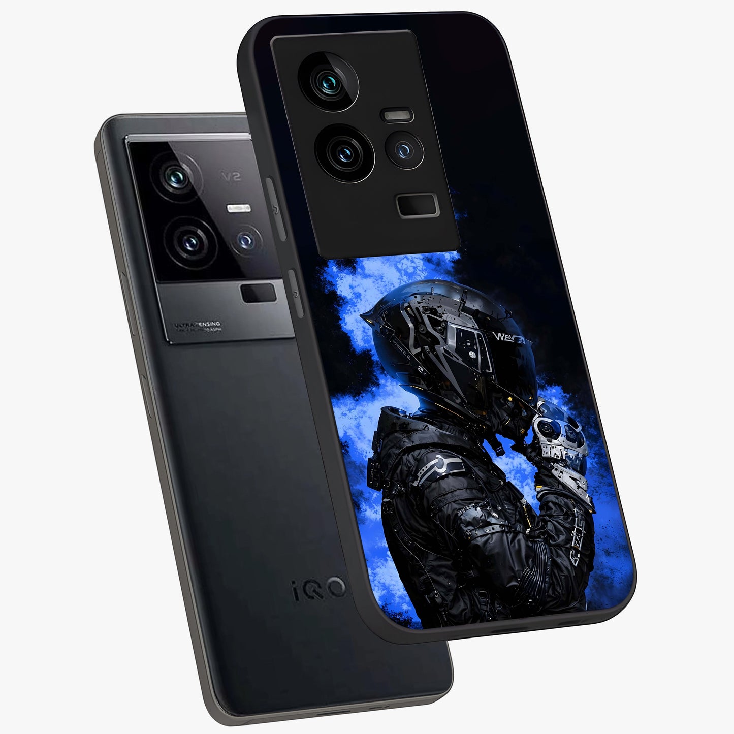 Cyber Sentinel Protocol Glass Case displayed in angled mockup highlighting digital cyber design with sci-fi aesthetic style.