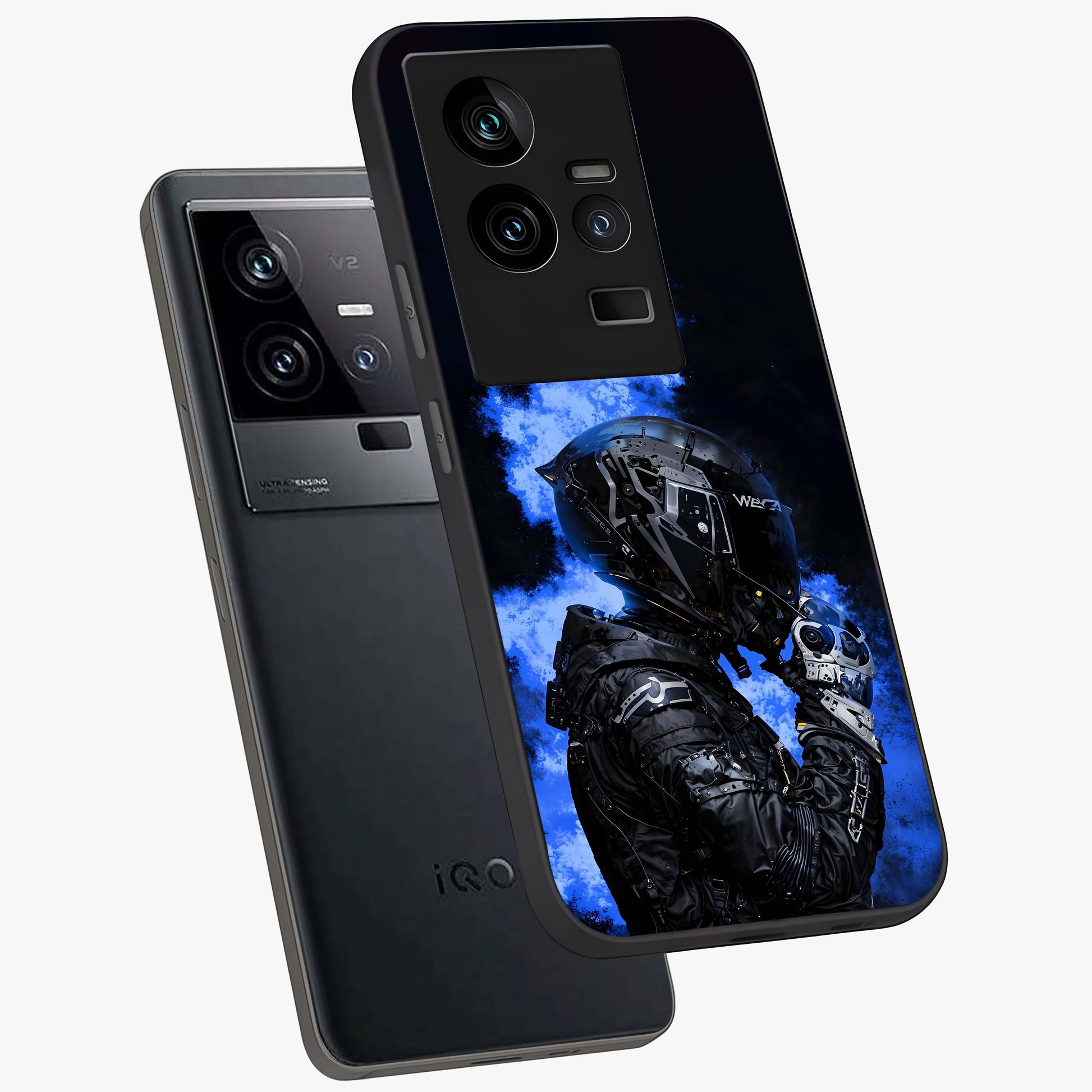 Cyber Sentinel Protocol Glass Case displayed in angled mockup highlighting digital cyber design with sci-fi aesthetic style.