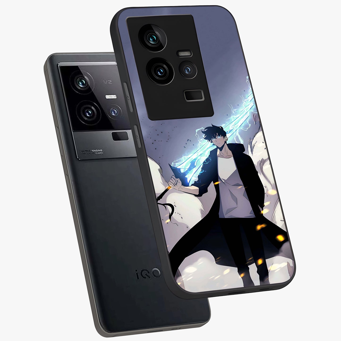 Dark Lightning Anime Warrior Glass Case displayed in angled mockup highlighting powerful lightning themed anime illustration.