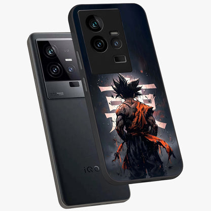 Dark Warrior In Rain Glass Case displayed in angled mockup highlighting dramatic warrior illustration with dark rain aesthetic.