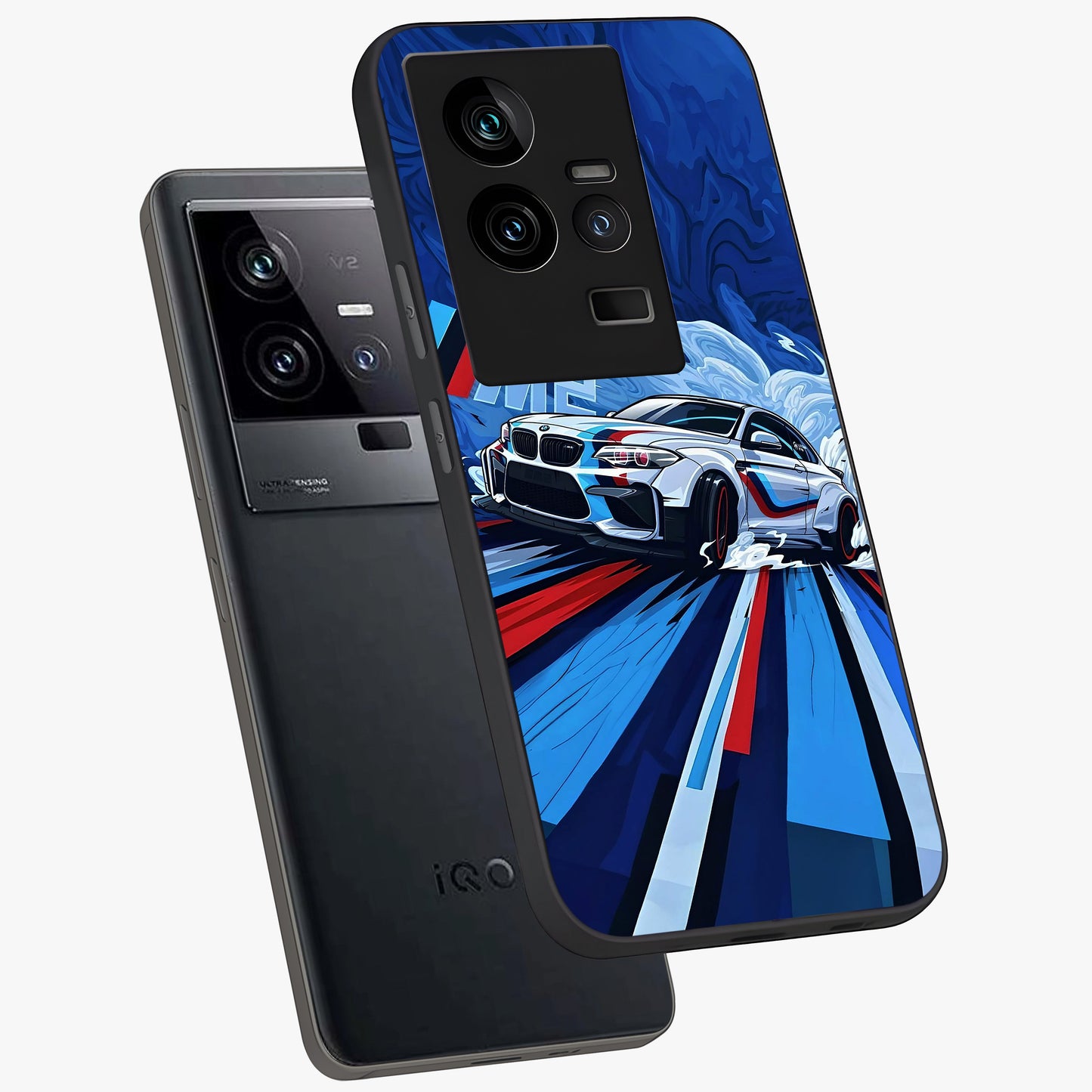 Drift Power Rush Glass Case displayed in angled mockup highlighting powerful drift car design with sporty aesthetic style.