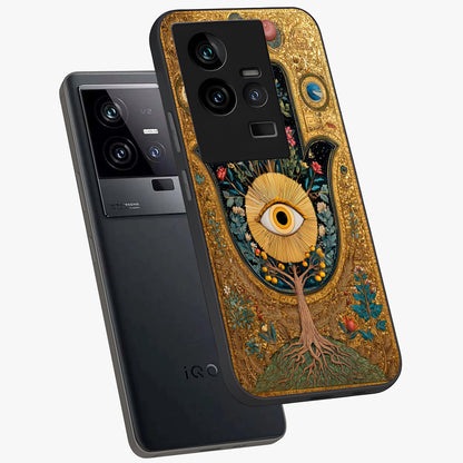 Ethereal Evil Eye Glass Case displayed in angled mockup highlighting protective evil eye symbol with spiritual aesthetic design.