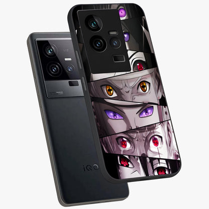 Eyes of Destiny Glass Case displayed in angled mockup highlighting bold eye illustration with mystical aesthetic style.