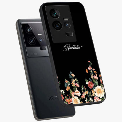 Floral Design With a Custom Personalized Name Glass Case displayed in angled mockup highlighting elegant floral pattern with custom name feature.