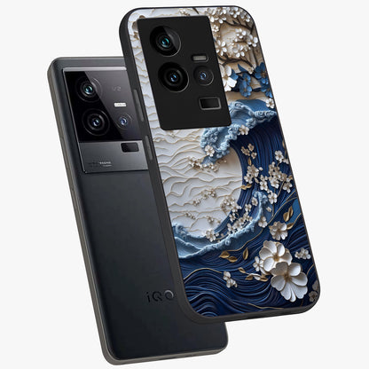Floral Wave Origami Glass Case displayed in angled mockup highlighting geometric origami flower design with modern aesthetic style.