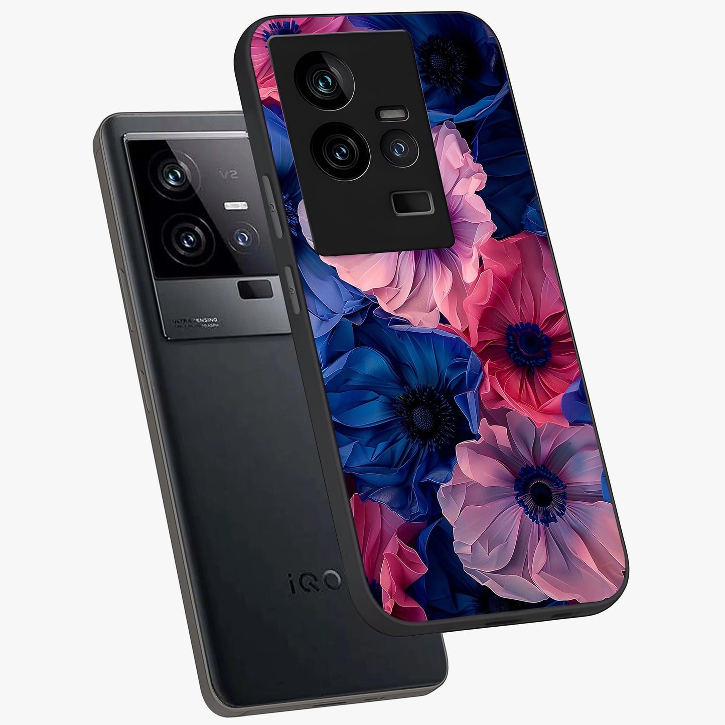 Flower Paper Art Pattern Glass Case displayed in angled mockup highlighting layered paper flower design with artistic aesthetic.