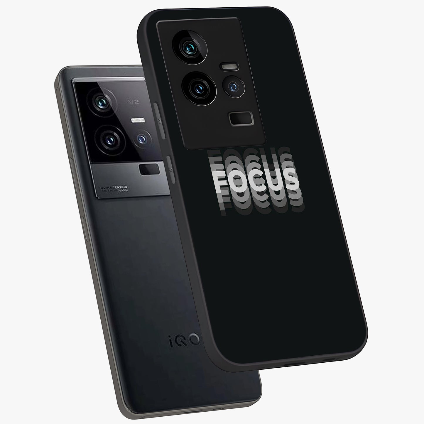 Focus Mode On Glass Case displayed in angled mockup highlighting clean minimal text artwork with modern aesthetic style.