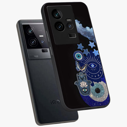 Galactic Charm Cluster Glass Case displayed in angled mockup highlighting luminous galaxy inspired design with dreamy aesthetic.