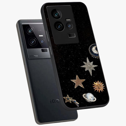 Galactic Charm Glow Glass Case displayed in angled mockup highlighting luminous galaxy inspired design with dreamy aesthetic.