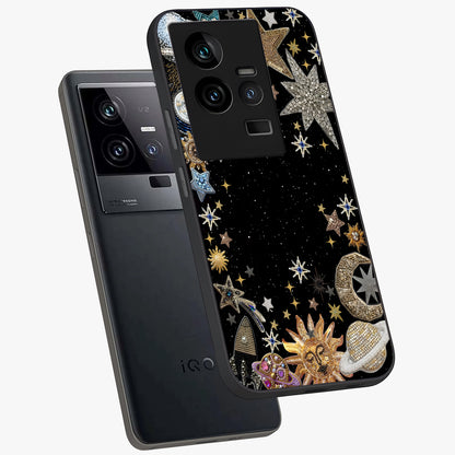 Galactic Jewel Stars Glass Case displayed in angled mockup highlighting shining celestial star design with cosmic aesthetic style.