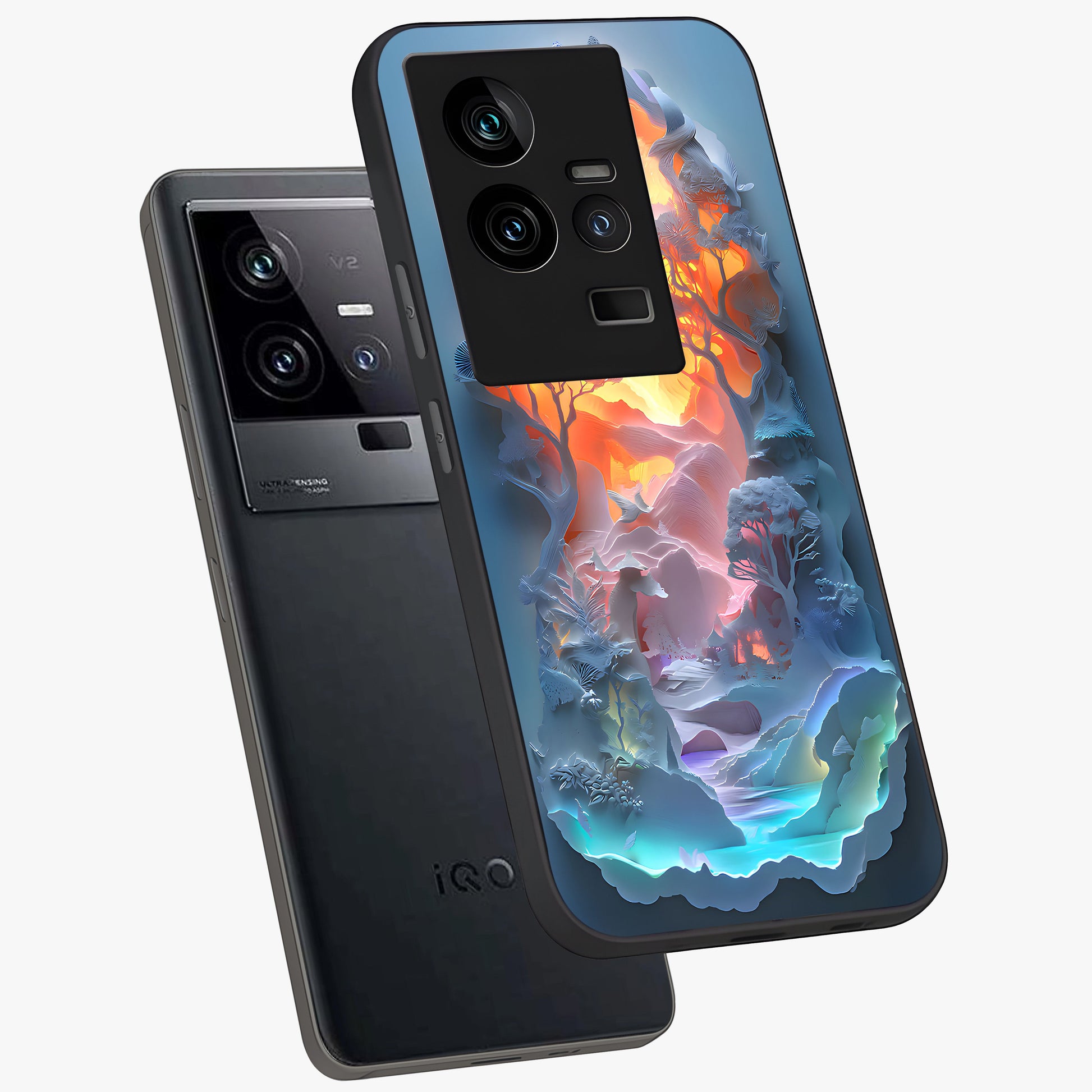 Glow Forest Portal Glass Case displayed in angled mockup highlighting mystical forest design with magical glowing aesthetic.