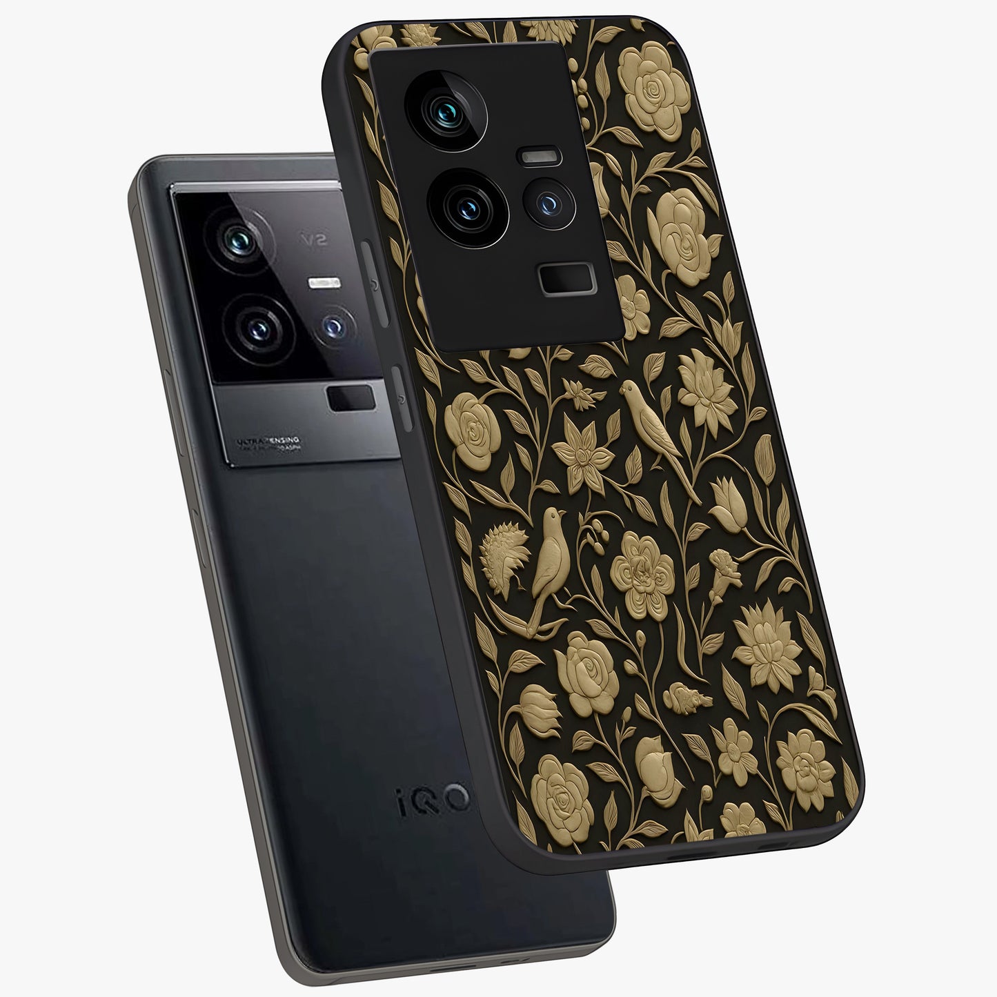 Golden Evil Eye Mandala Glass Case displayed in angled mockup highlighting protective evil eye symbol with golden mandala design.