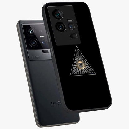 Illuminati Evil Glass Case displayed in angled mockup highlighting dark occult inspired design with bold aesthetic style.