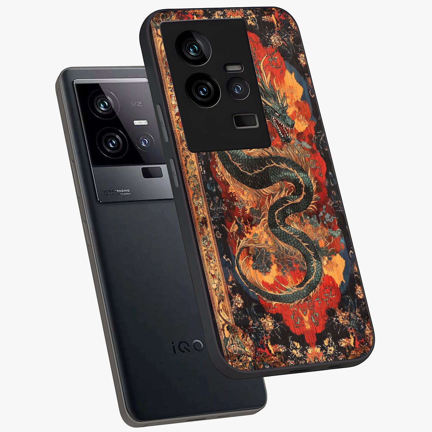 Inferno Dragon Soul Glass Case displayed in angled mockup highlighting powerful dragon illustration with inferno aesthetic.