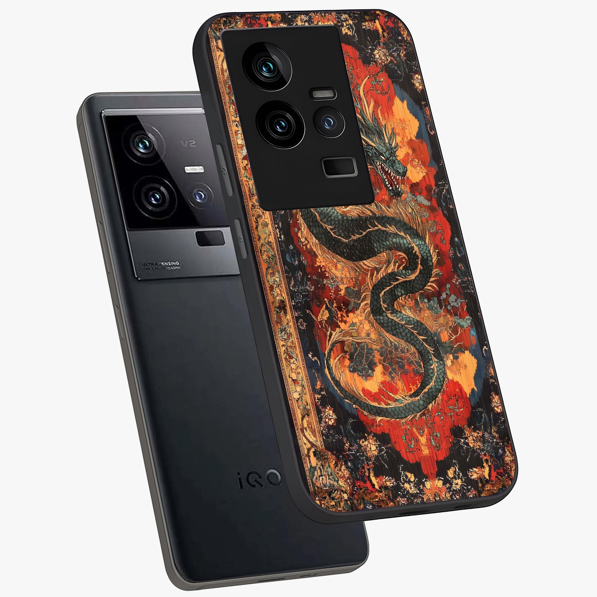 Inferno Dragon Soul Glass Case displayed in angled mockup highlighting powerful dragon illustration with inferno aesthetic.