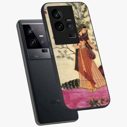 Lady With Veena Art Glass Case displayed in angled mockup highlighting graceful musical illustration with cultural artistic aesthetic.
