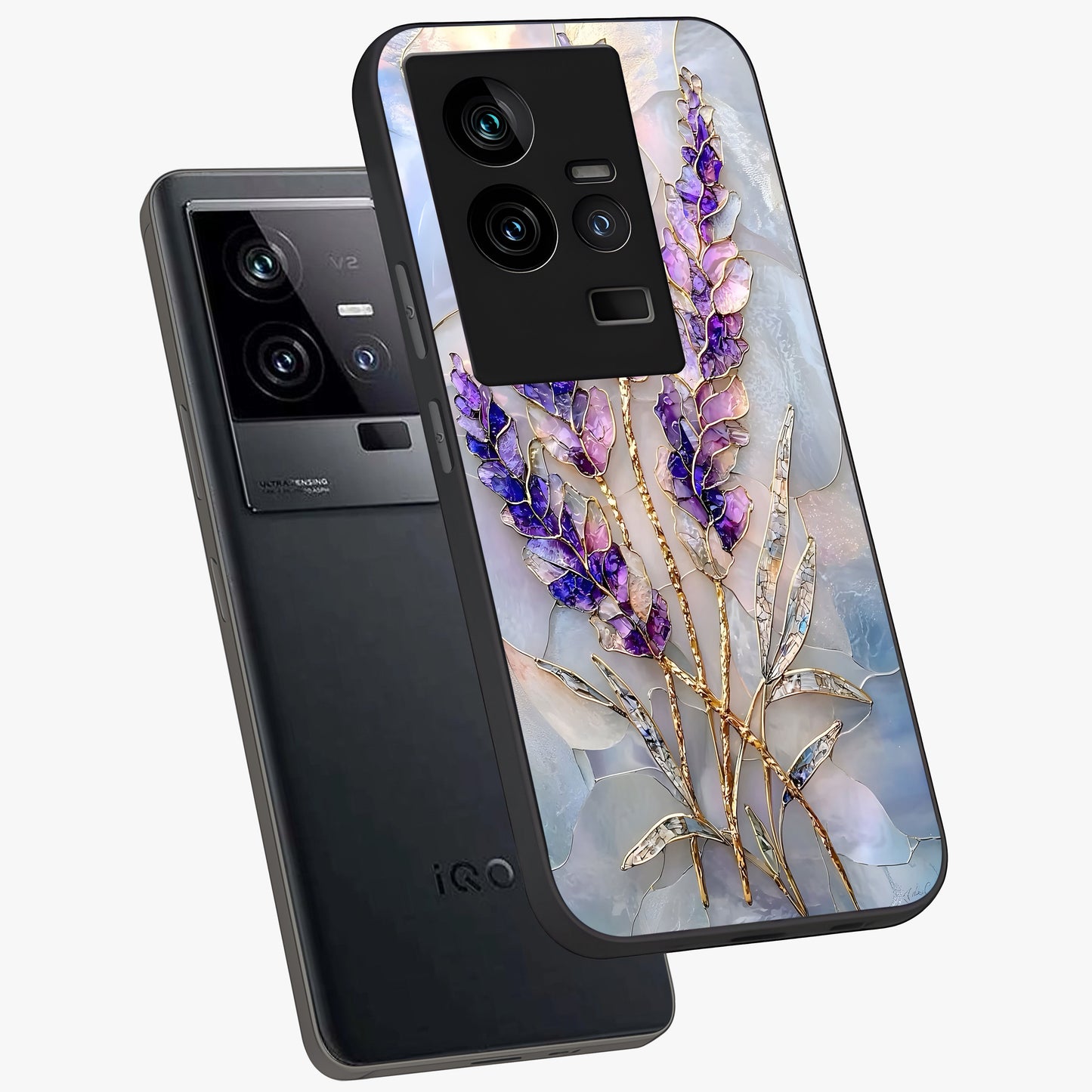 Lavender Dream Glow Glass Case displayed in angled mockup highlighting dreamy purple glow design with soft artistic style.