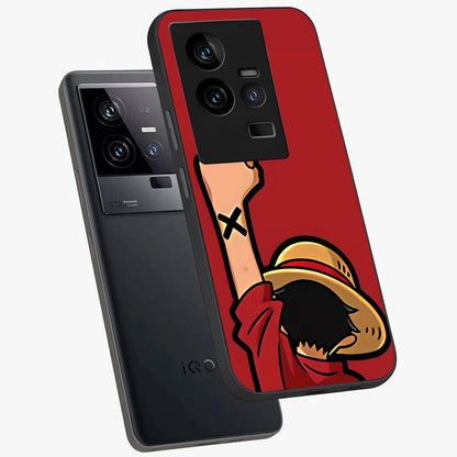 Luffy X Spirit Glass Case displayed in angled mockup highlighting powerful anime design with energetic action aesthetic.