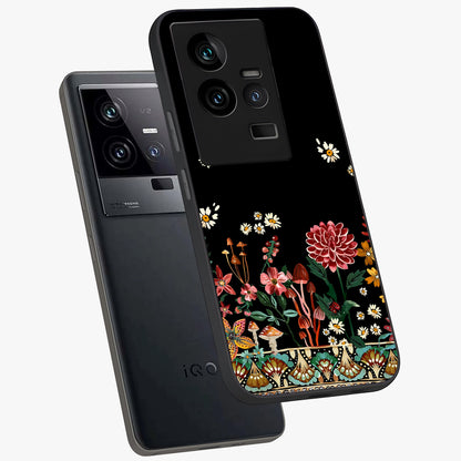Midnight Bloom Pattern Glass Case displayed in angled mockup highlighting elegant flower design with midnight aesthetic style.