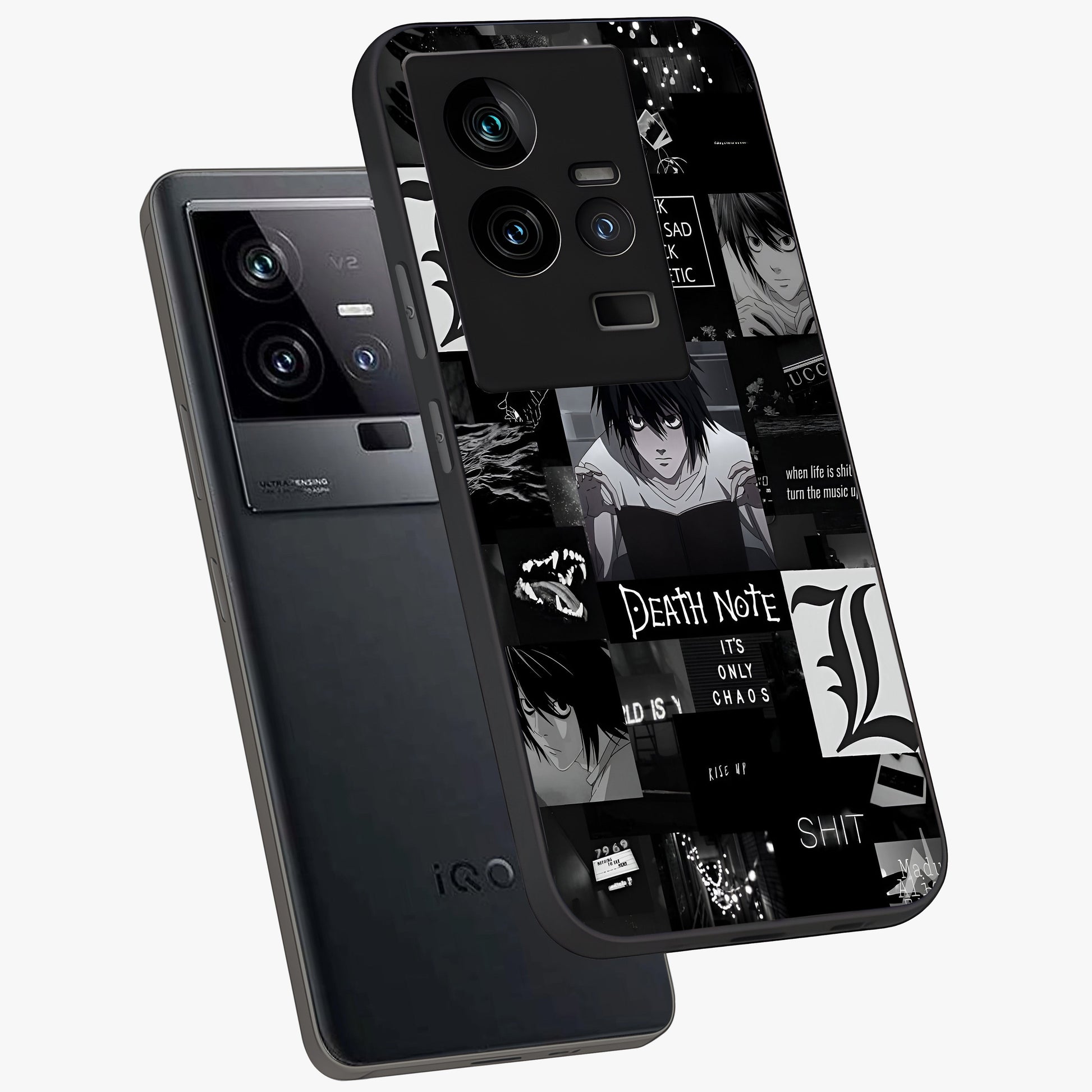Midnight Chaos Mind Glass Case displayed in angled mockup highlighting chaotic artistic design with dramatic midnight aesthetic.