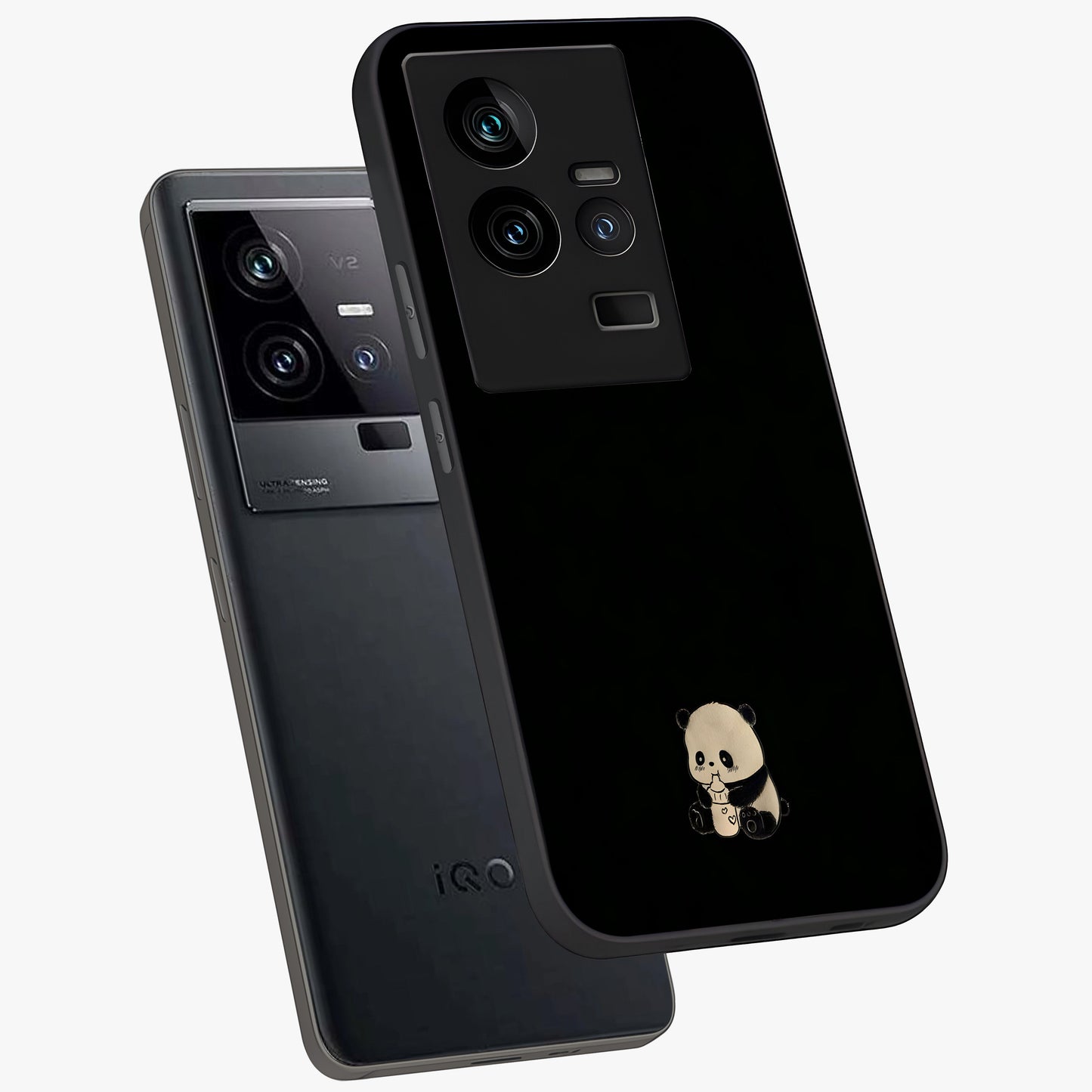 Midnight Panda Love Glass Case displayed in angled mockup highlighting adorable panda illustration with midnight aesthetic.