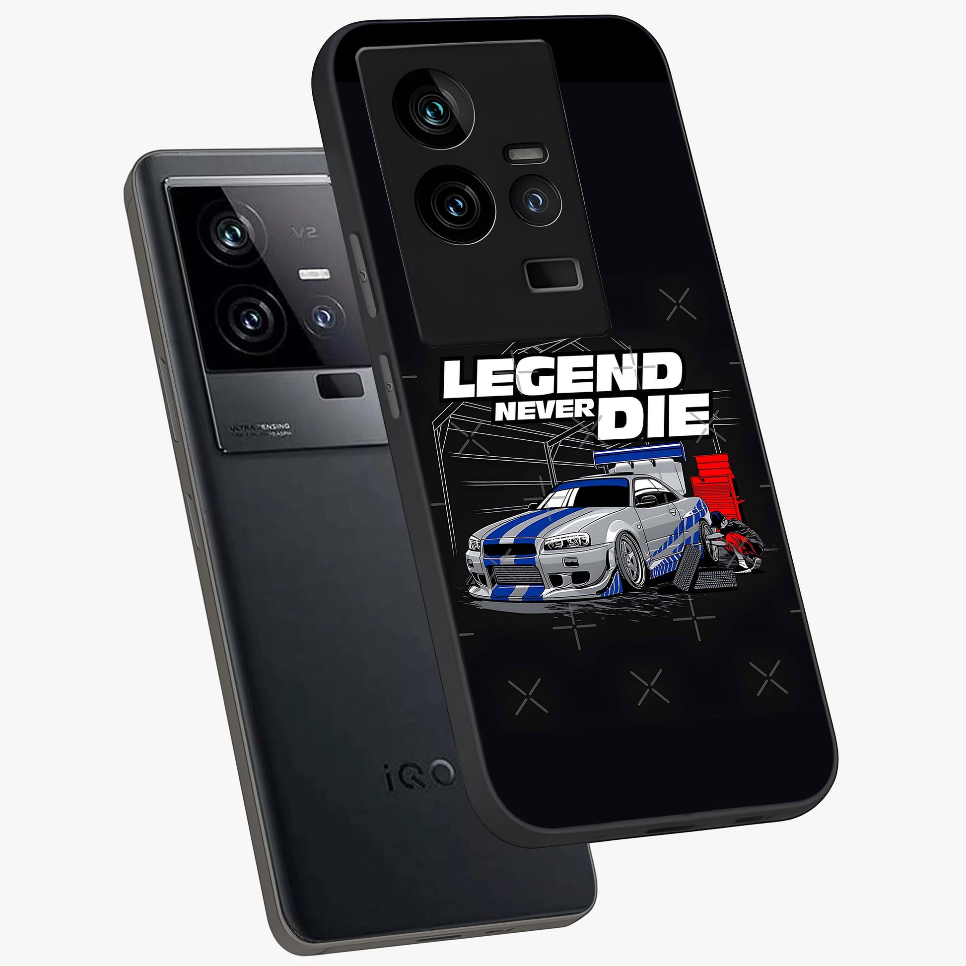 Midnight Racing Legacy Glass Case displayed in angled mockup highlighting dynamic automotive design with bold midnight aesthetic.