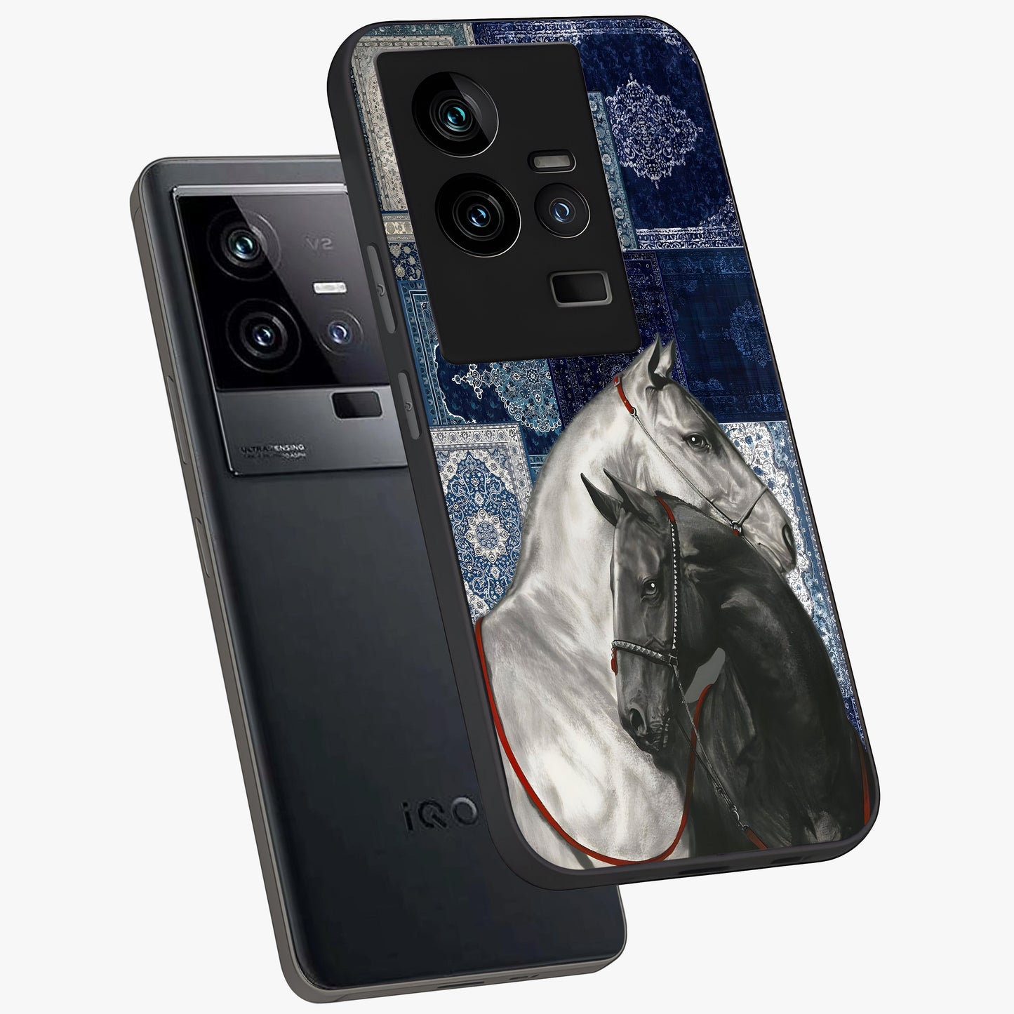 Midnight Stallion Blues Glass Case displayed in angled mockup highlighting powerful stallion illustration with deep midnight tones.