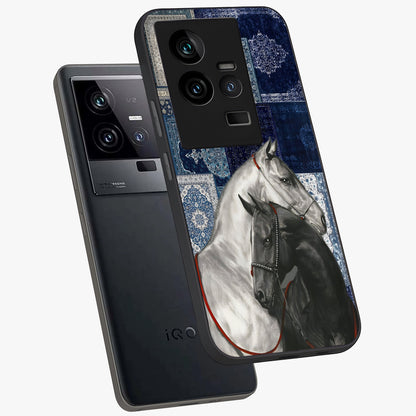 Midnight Stallion Blues Glass Case displayed in angled mockup highlighting powerful stallion illustration with deep midnight tones.