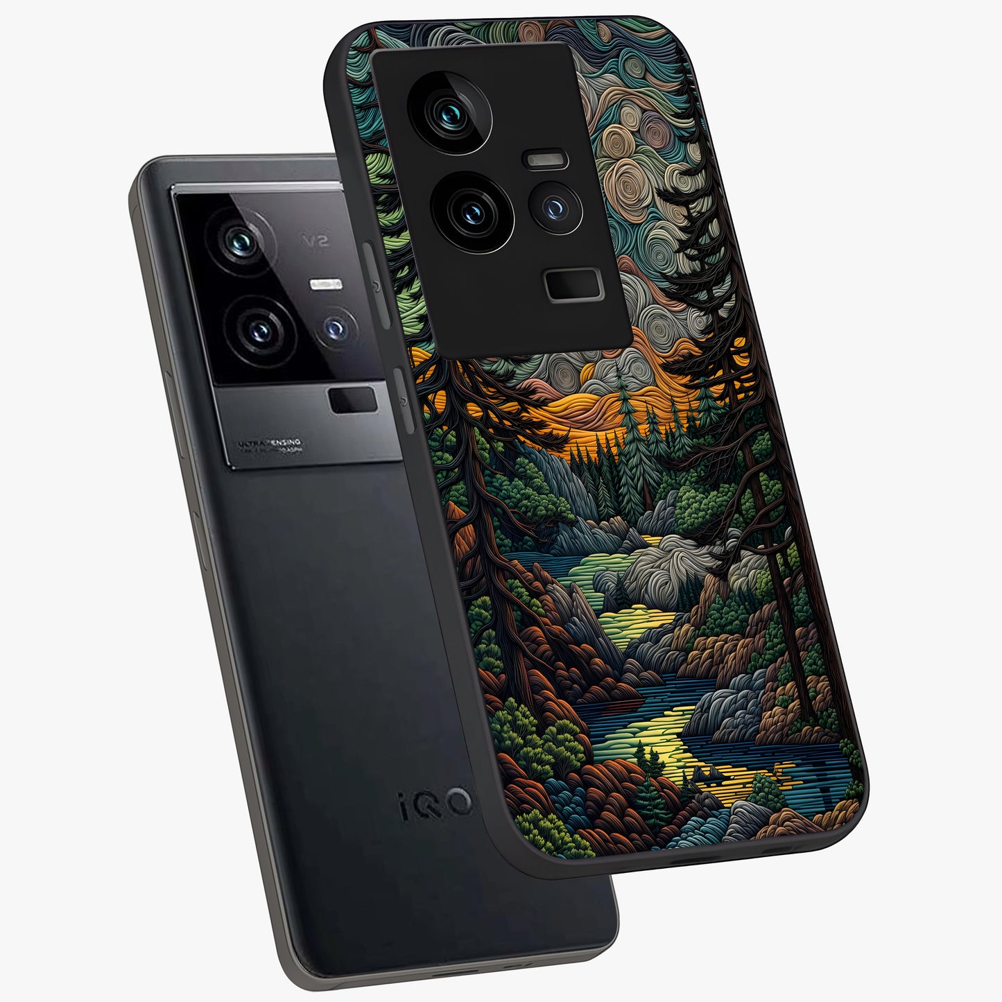 Moonlight Forest Dream Glass Case displayed in angled mockup highlighting dreamy forest design with glowing moon aesthetic.