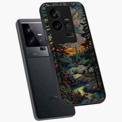 Moonlight Forest Dream Glass Case displayed in angled mockup highlighting dreamy forest design with glowing moon aesthetic.