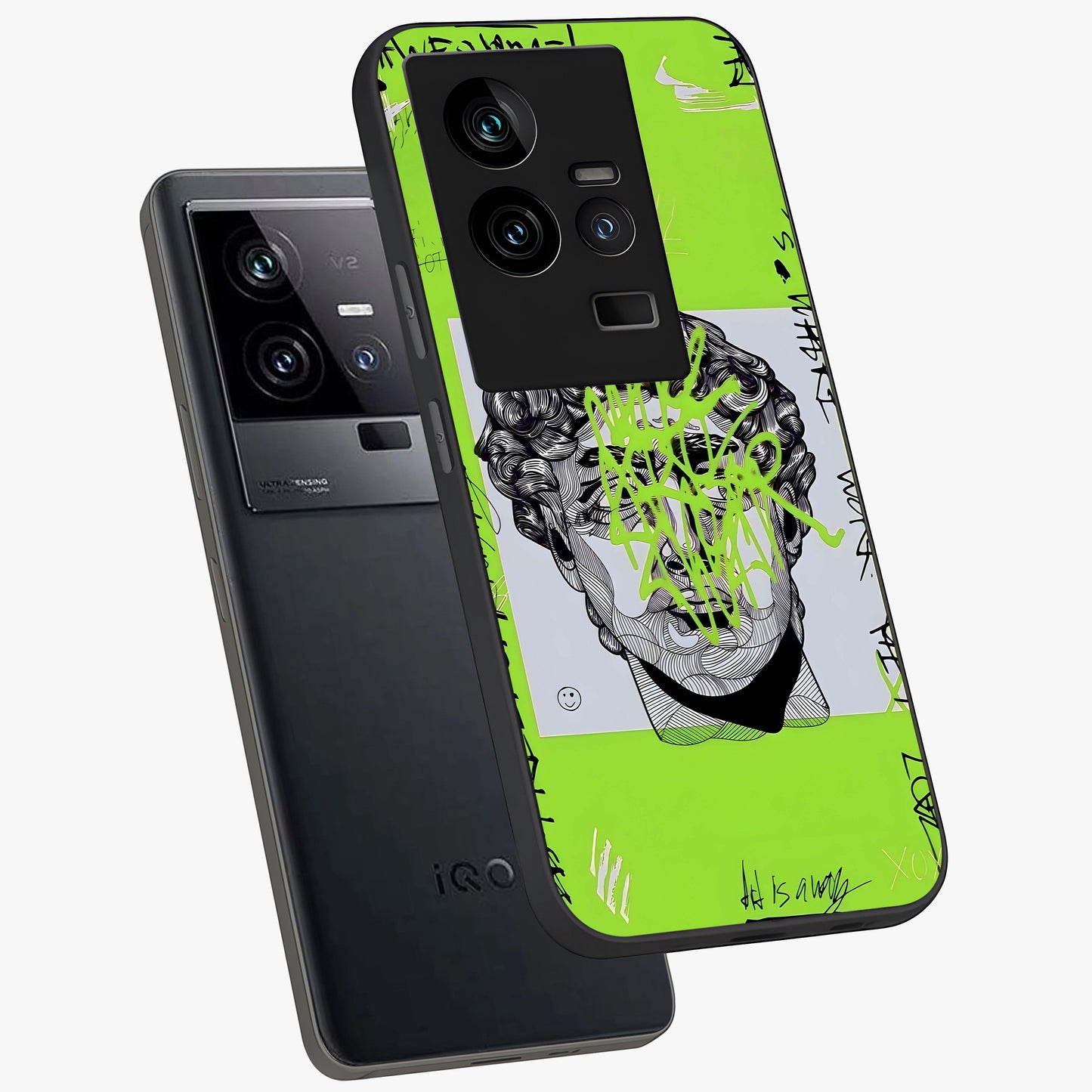 Neo Graffiti Rebellion Glass Case displayed in angled mockup highlighting urban street art design with rebellious aesthetic.