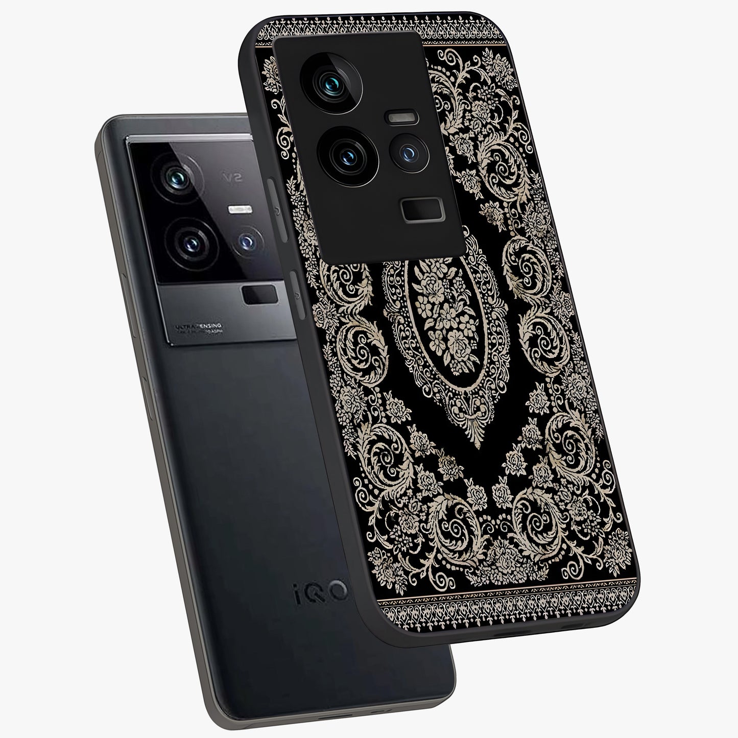Noir Bloom Elegance Glass Case displayed in angled mockup highlighting refined flower design with stylish noir aesthetic.