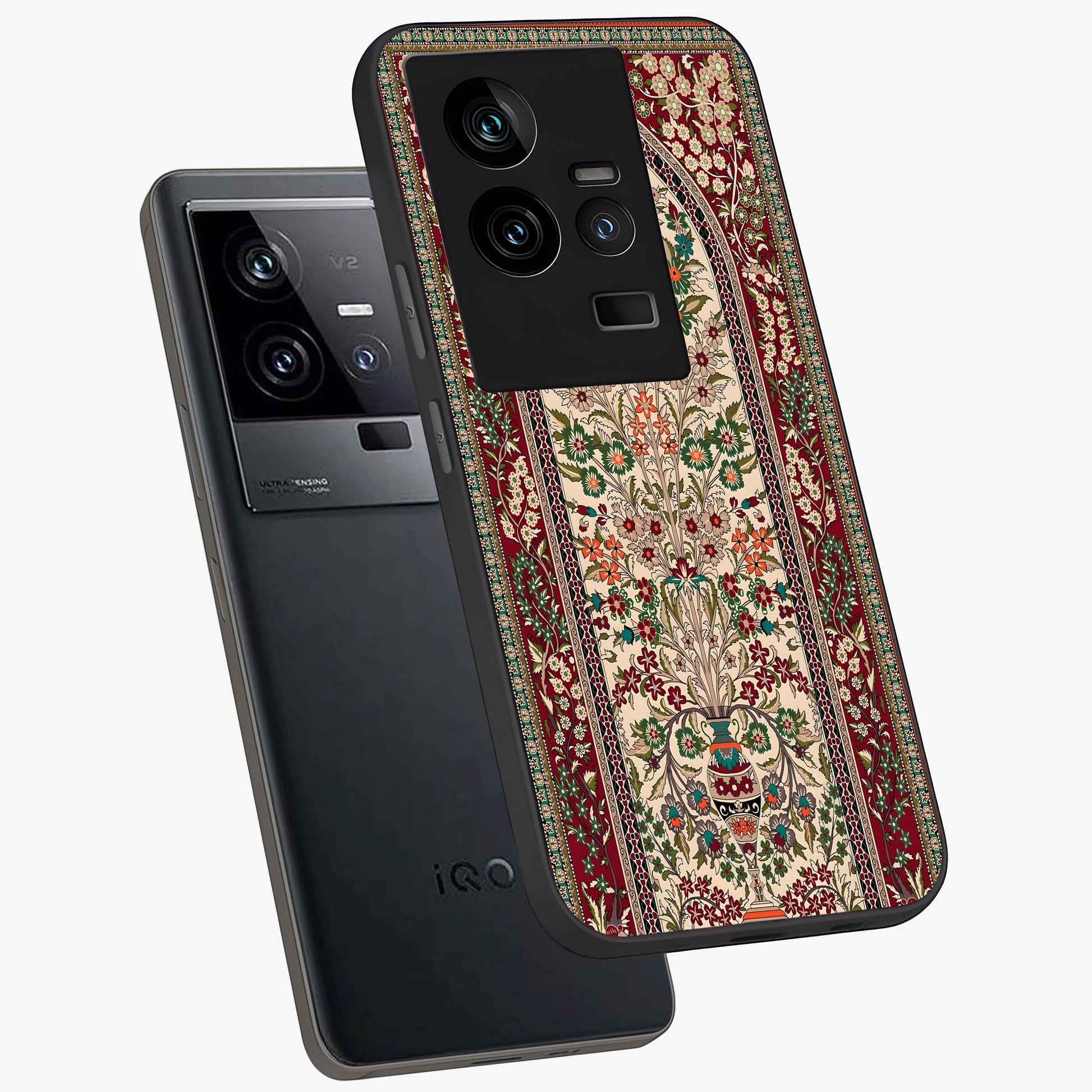Persian Inspired Glass Case displayed in angled mockup highlighting intricate traditional design with elegant cultural aesthetic.