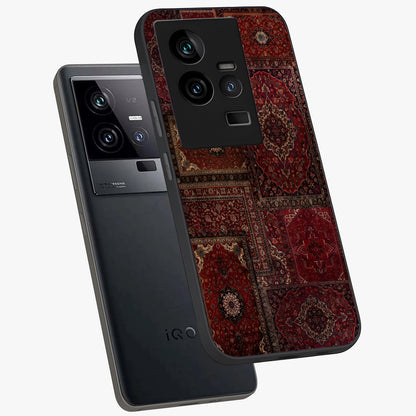 Persian Velvet Tale Glass Case displayed in angled mockup highlighting ornate textile inspired design with royal aesthetic.