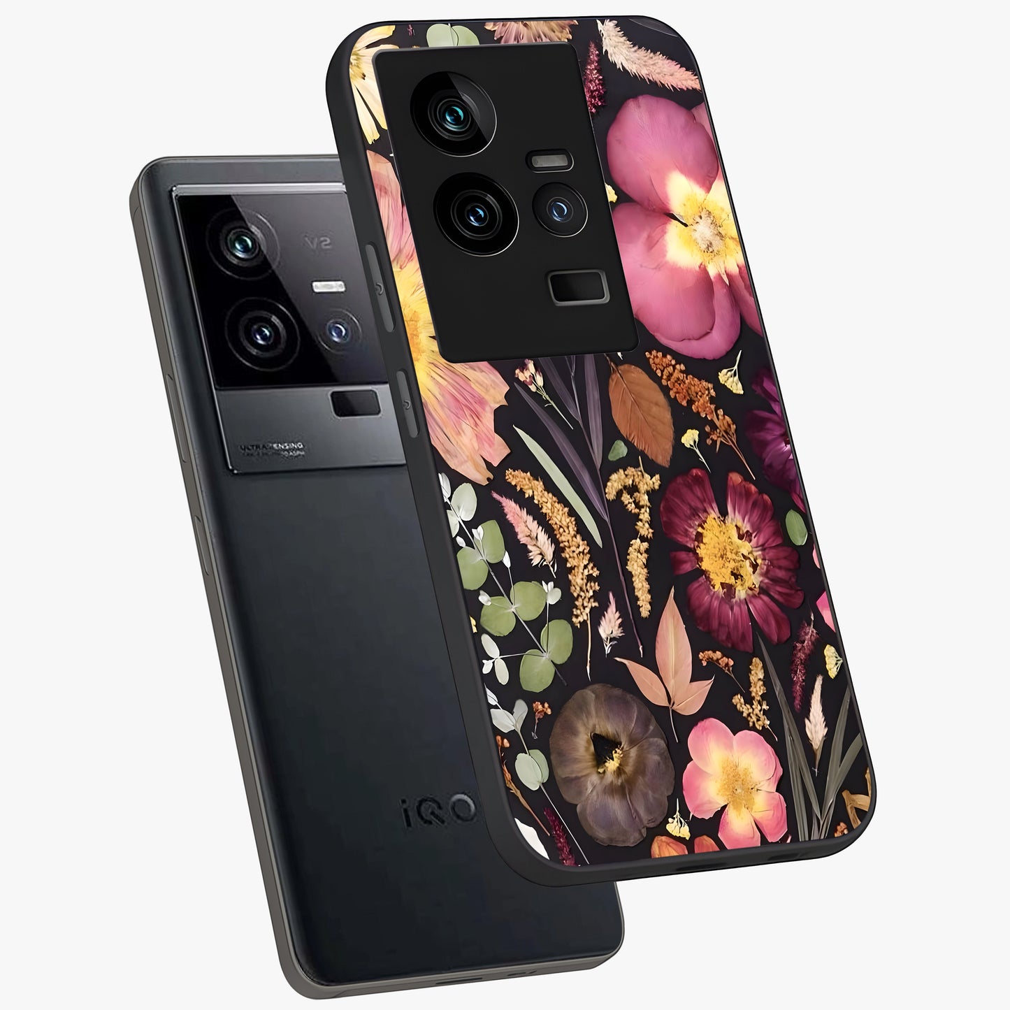 Petal Dream Tapestry Glass Case displayed in angled mockup highlighting decorative petal pattern with elegant botanical aesthetic.
