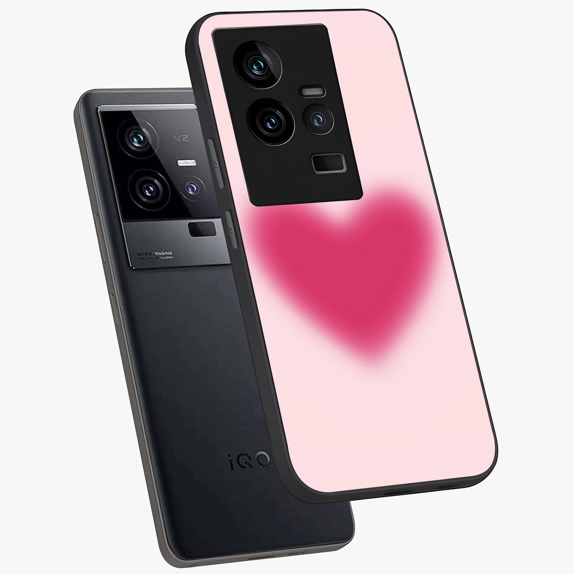 Pink Aura Heart Glass Case displayed in angled mockup highlighting vibrant pink heart design with dreamy aura aesthetic.