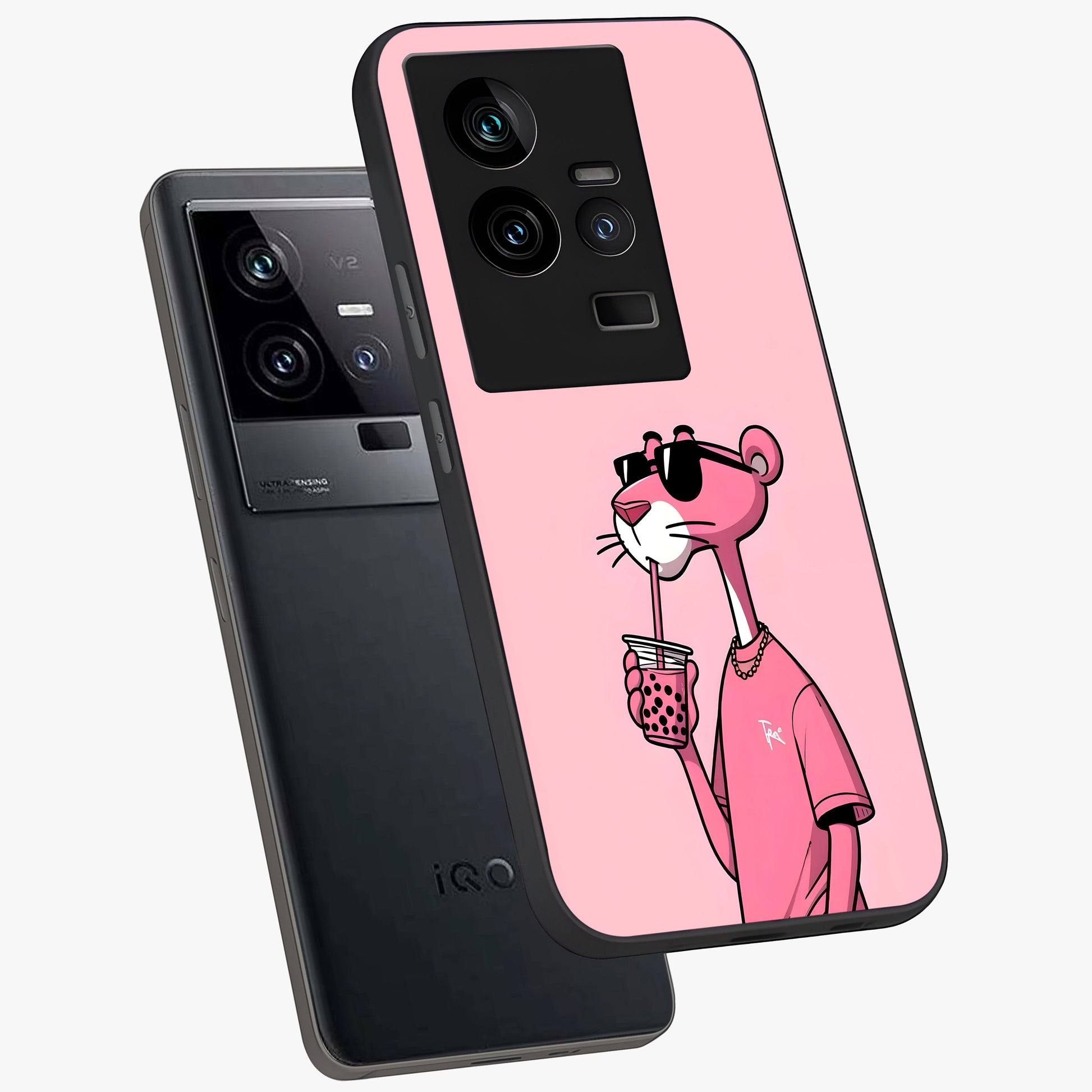 Pink Panther Glass Case displayed in angled mockup highlighting playful cartoon character design with vibrant pink aesthetic.