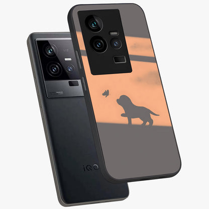 Puppy Shadow Art Glass Case displayed in angled mockup highlighting playful dog illustration with artistic shadow aesthetic.