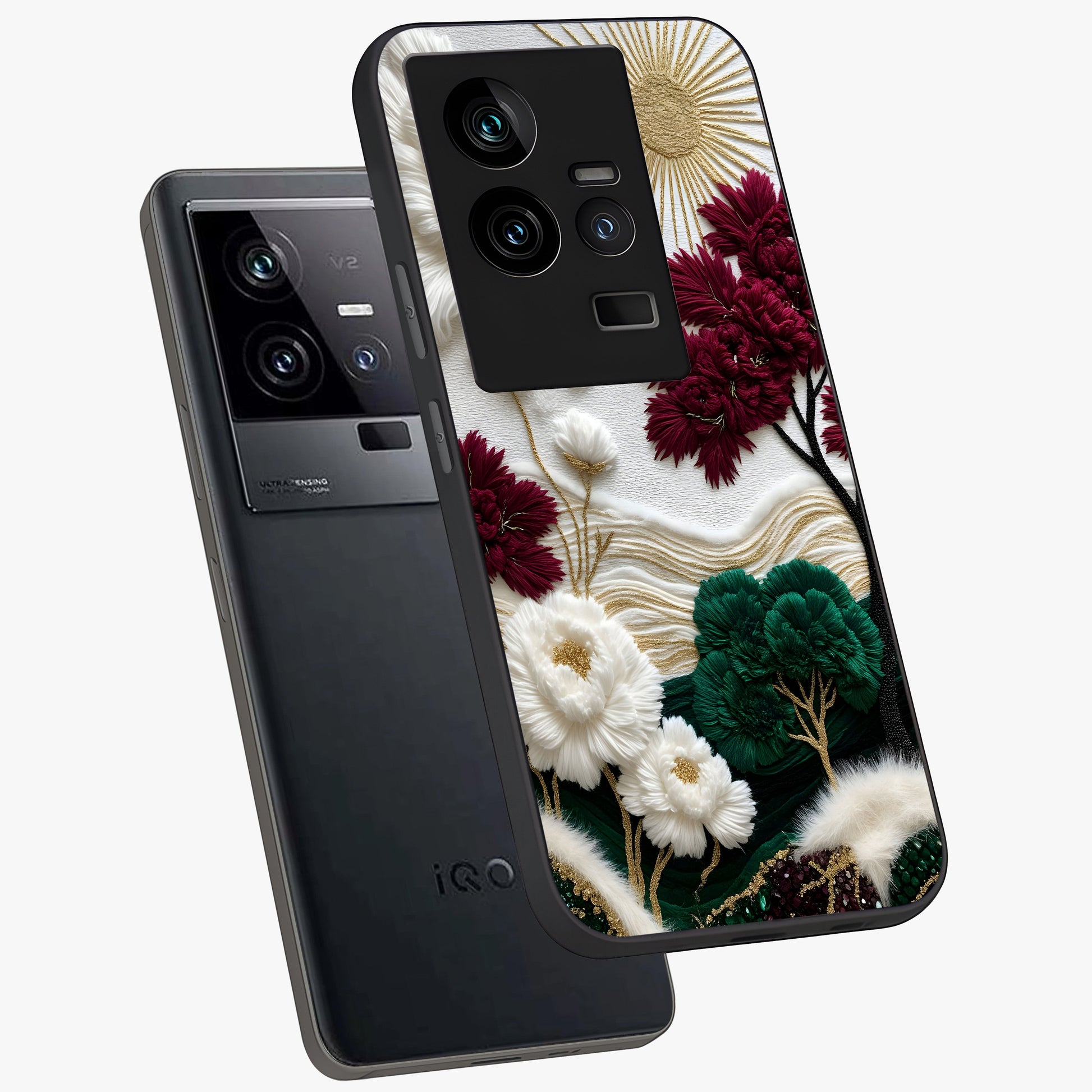 Radiant Bloom Elegance Glass Case displayed in angled mockup highlighting graceful floral design with radiant aesthetic style.
