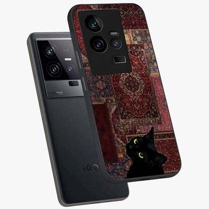 Regal Magic Cat Apple Glass Case displayed in angled mockup highlighting whimsical feline design with fantasy aesthetic.