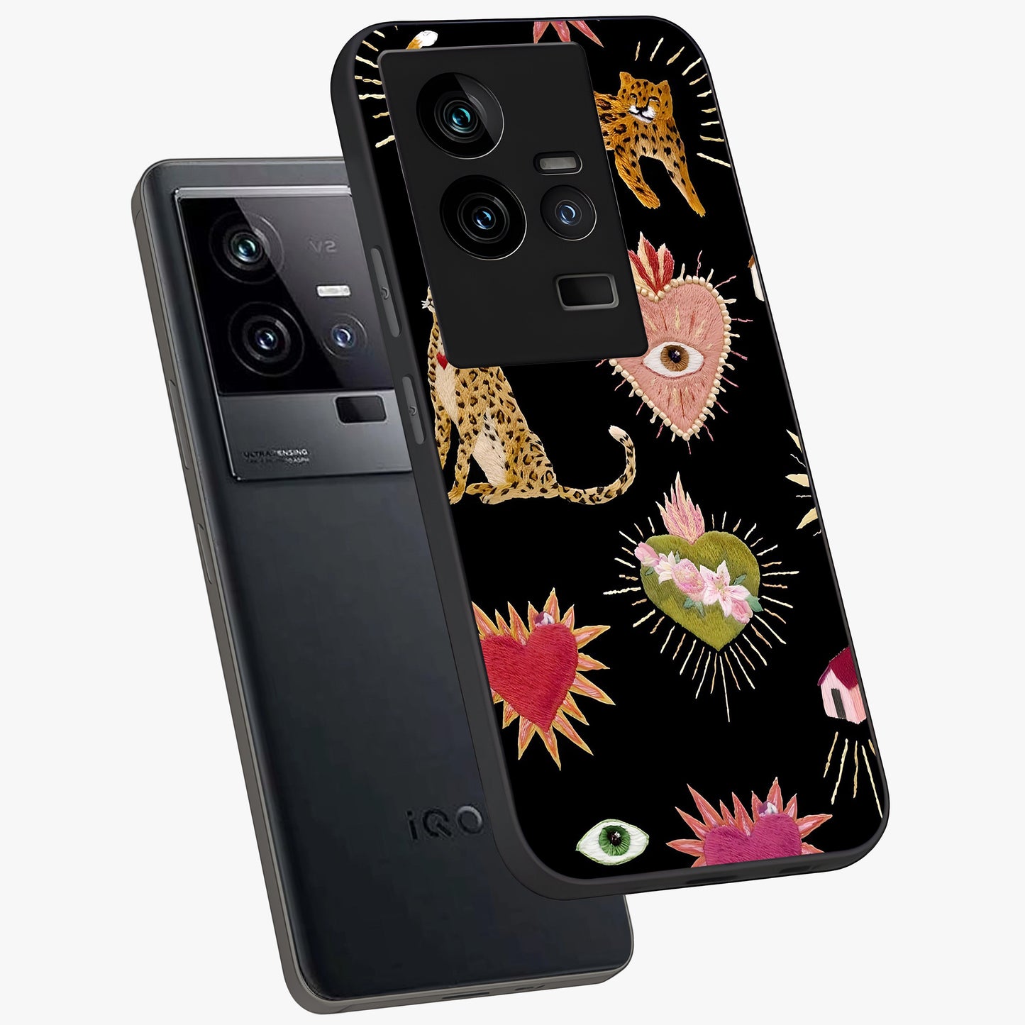 Sacred Jungle Heart Glass Case displayed in angled mockup highlighting lush tropical design with natural aesthetic style.