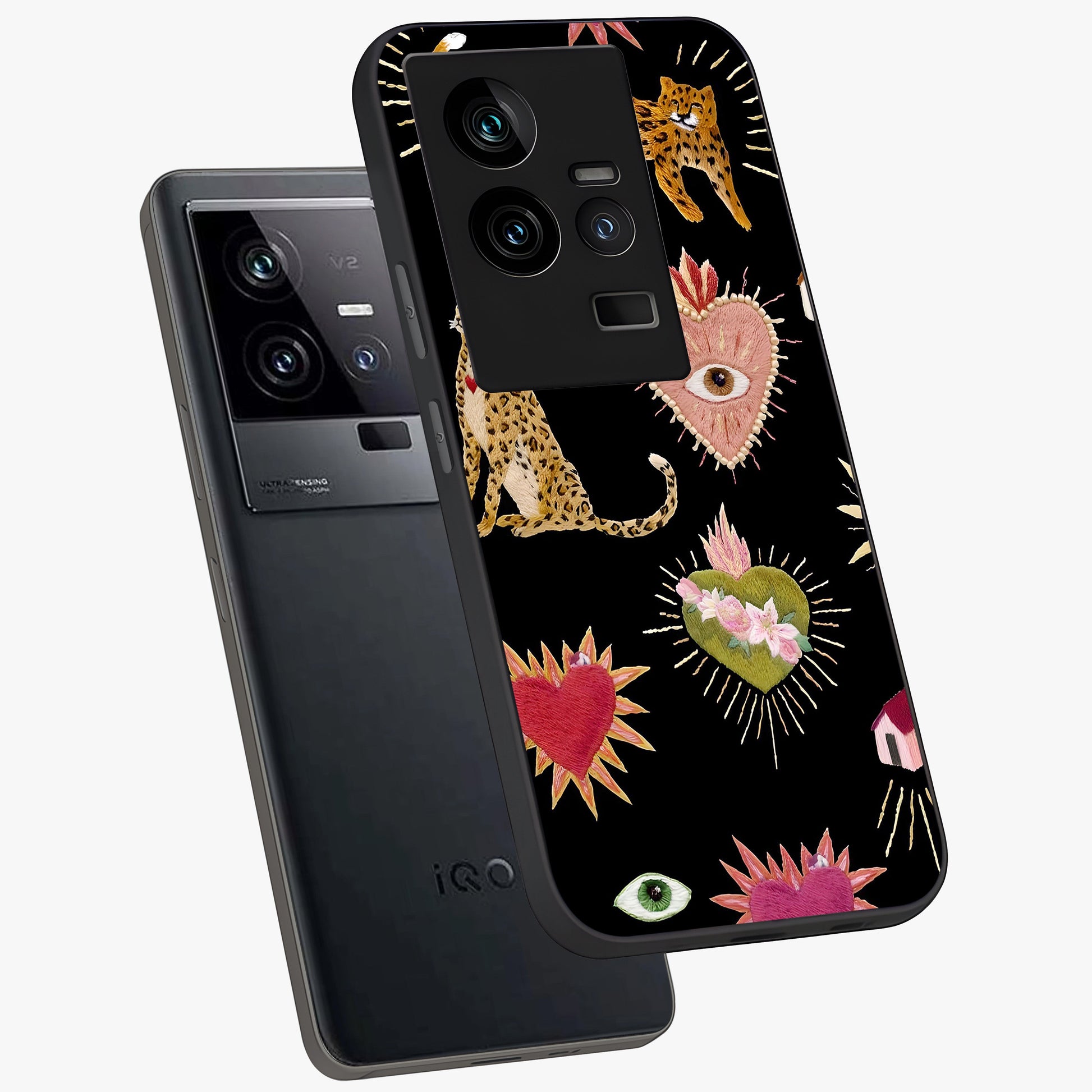 Sacred Jungle Heart Glass Case displayed in angled mockup highlighting lush tropical design with natural aesthetic style.